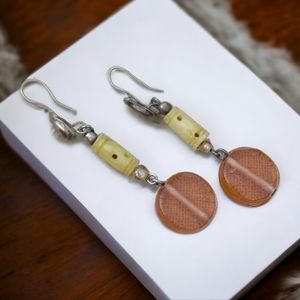 Vintage boho carved bone and glass earrings